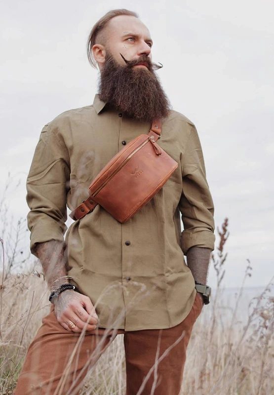 Шкіряна поясна сумка світло-коричнева вінтажна