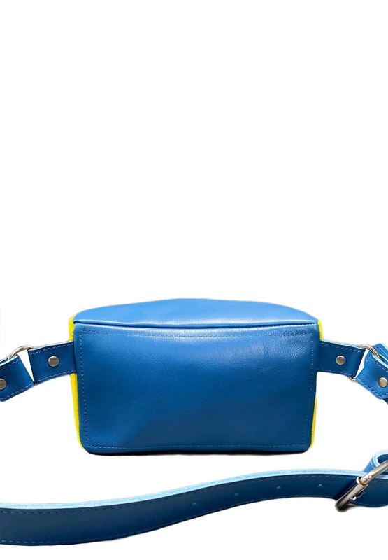 Шкіряна поясна сумка в патріотичних кольорах синьо-жовта