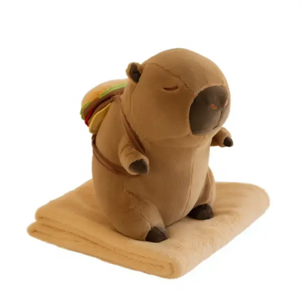 Іграшка-подушка Капібара з гамбургером та пледом 110x140 см дитячий плюшевий коричневий 520-8