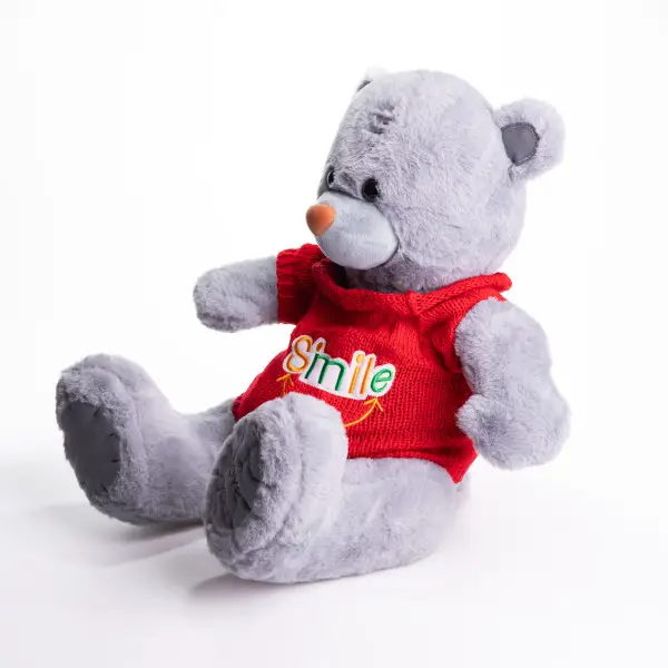 М'яка іграшка з пледом 110х140 см Ведмедик Тедді в червоному светрі сірий 509-35GR