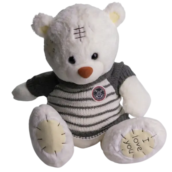 М'яка іграшка з пледом 110х140 см Ведмедик Тедді в смугастому светрі білий 509-35WG