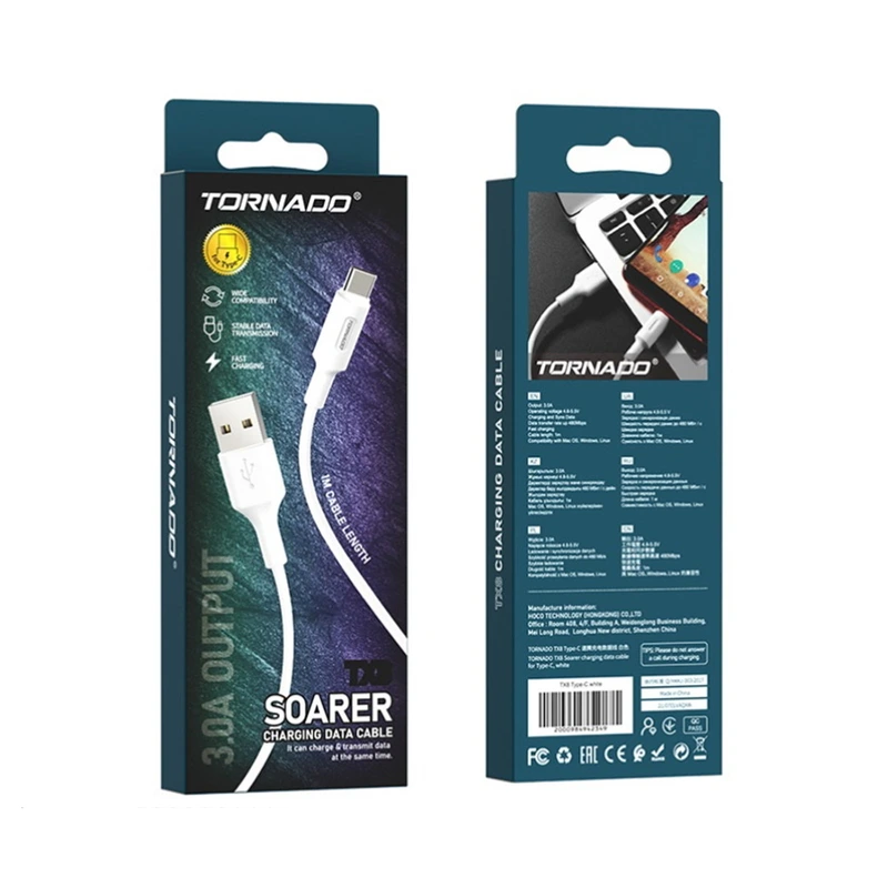 Кабель Tornado TX8 USB – Type-C (3A/1м)- білий