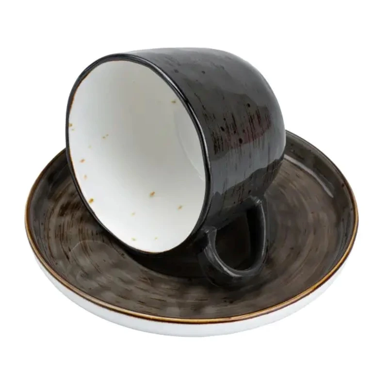 Чашка із блюдцем порцелянова 250 мл для чаю кави Чорна HP23396