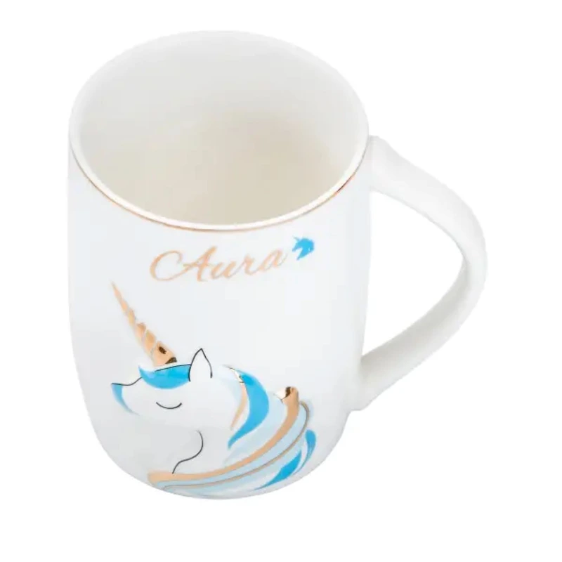 Чашка порцелянова з малюнком єдинорога 400 мл Aura Блакитна HP7187BL