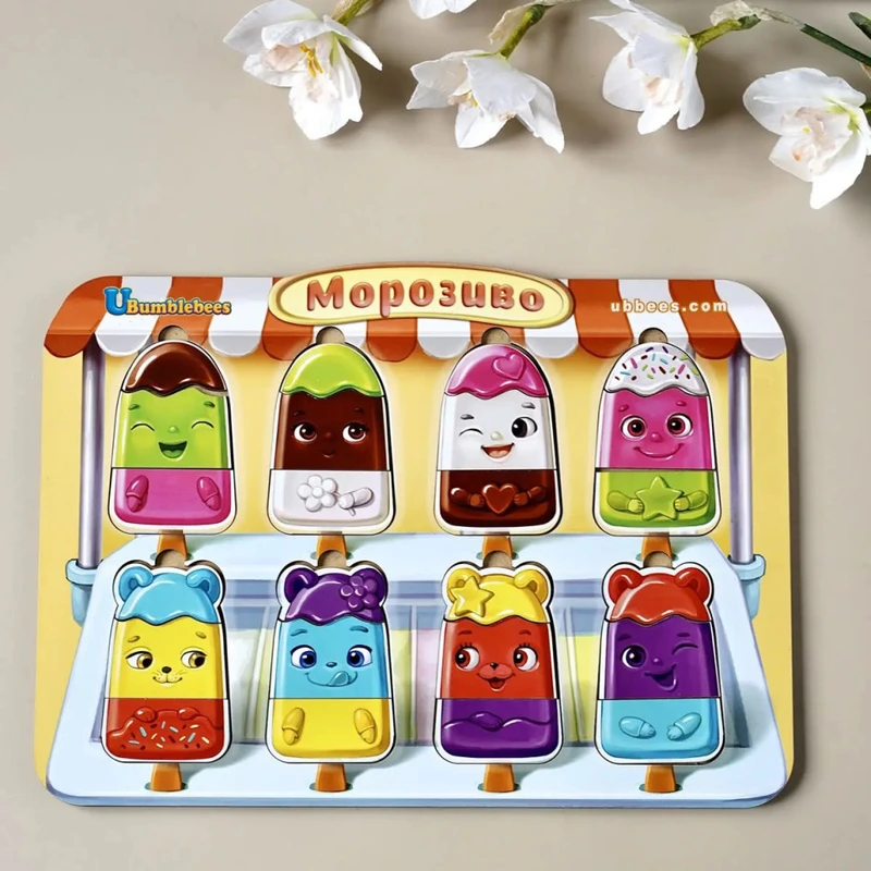 Дерев'яний пазл-вкладиш "Морозиво" Ubumblebees (ПСД076) PSD076 сортер