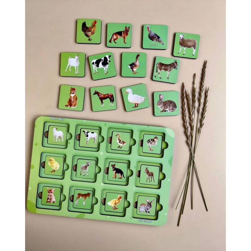 Дерев'яний пазл-сортер "Мама та малюк" Ubumblebees (ПСФ088) PSF088 домашні тварини