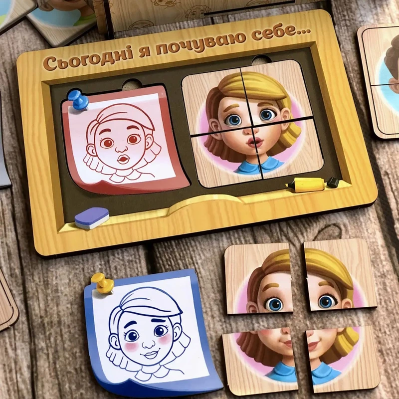 Дерев'яний пазл-сортер "Емоції" Ubumblebees (ПСФ101) PSF101, 36 деталей