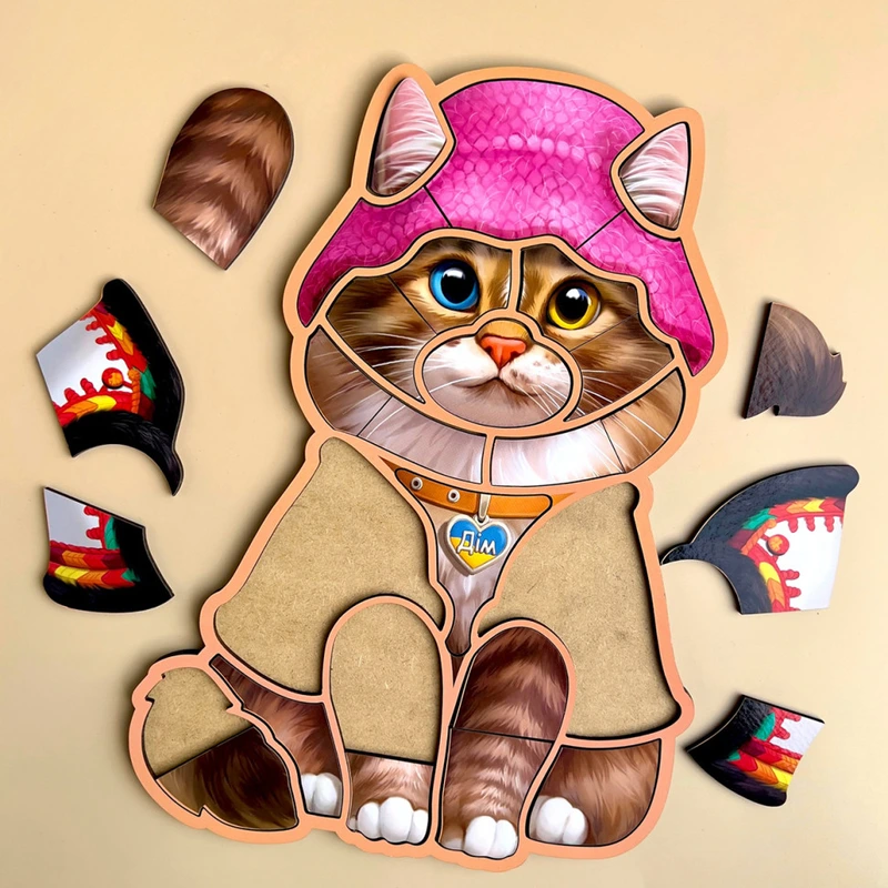 Дерев'яний контурний пазл "Український котик" Ubumblebees (ПСФ136) PSF136 контурний