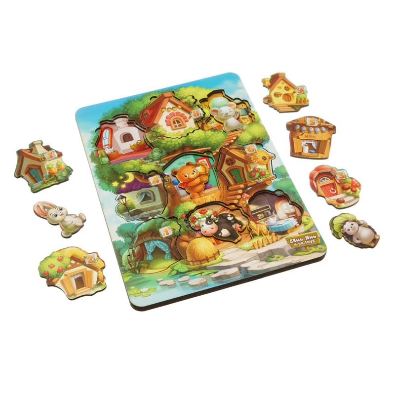 Дерев'яний пазл-вкладиш "Де чий будиночок на дереві?" Ubumblebees (ПСД172) PSD172 тришаровий