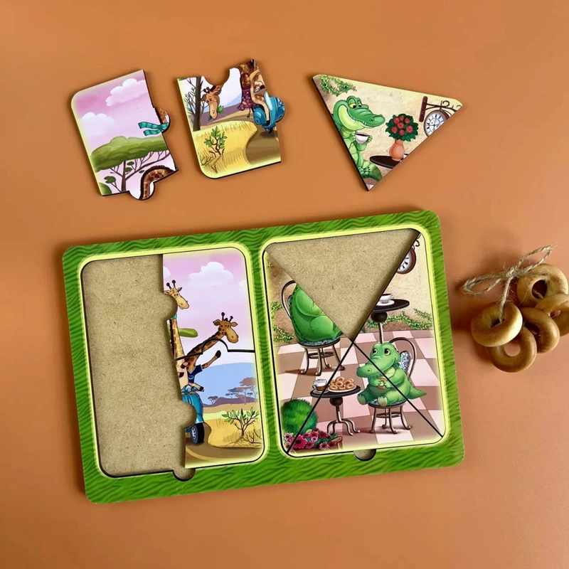 Дерев'яний пазл-вкладиш "Жирафи та крокодили" Ubumblebees (ПСД185) PSD185 в рамці