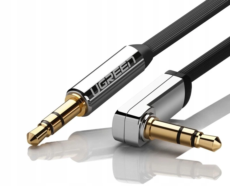 Аудіокабель UGREEN AV119 3.5mm Male to 3.5mm Male Straight to angle flat Cable  2m (Black)(UGR-10599)
