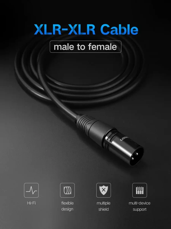 Аудіокабель UGREEN AV130 Cannon Male to Female Microphone Extension Audio Cable 1m (Black)(UGR-20708)