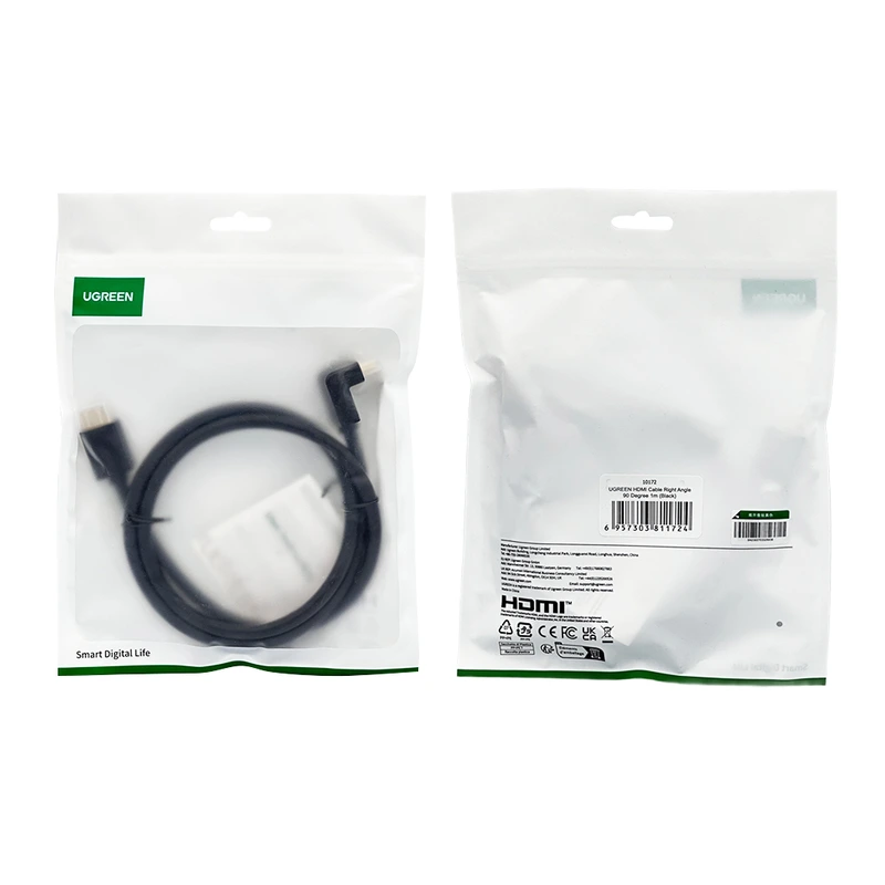 Кабель UGREEN HDMI 4K Cable Male to Male 90 Degree Black 1m