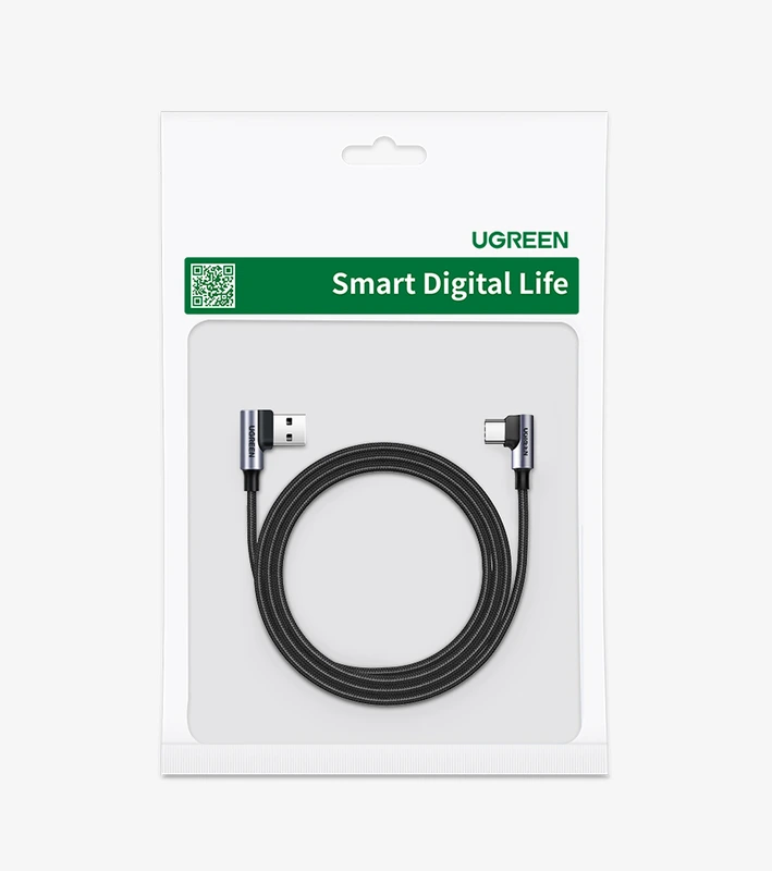 Кабель UGREEN US176 Right Angle USB-A to USB-C Cable 1m (Space Gray)
