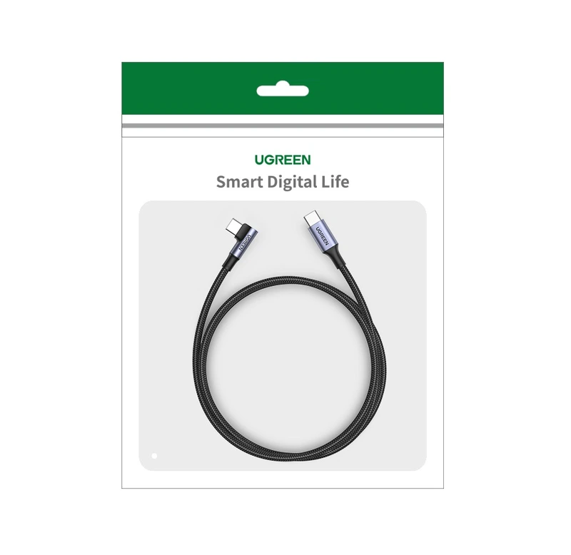 Кабель UGREEN US334 USB-C to USB-C PD Fast Charging 90 Degree Cable 5A Max Black 2m