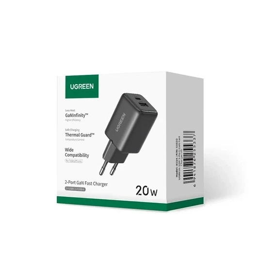 Мережевий зарядний пристрій UGREEN X514 20W 2-Port GaN Fast Charger EU black