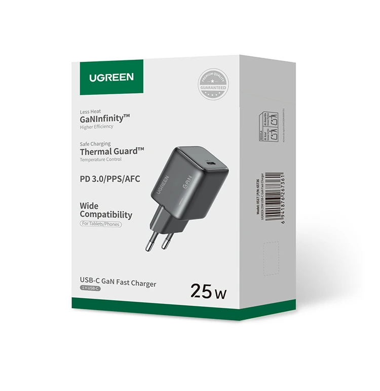 Мережевий зарядний пристрій UGREEN X517 25W USB-C GaN Fast Charger Black