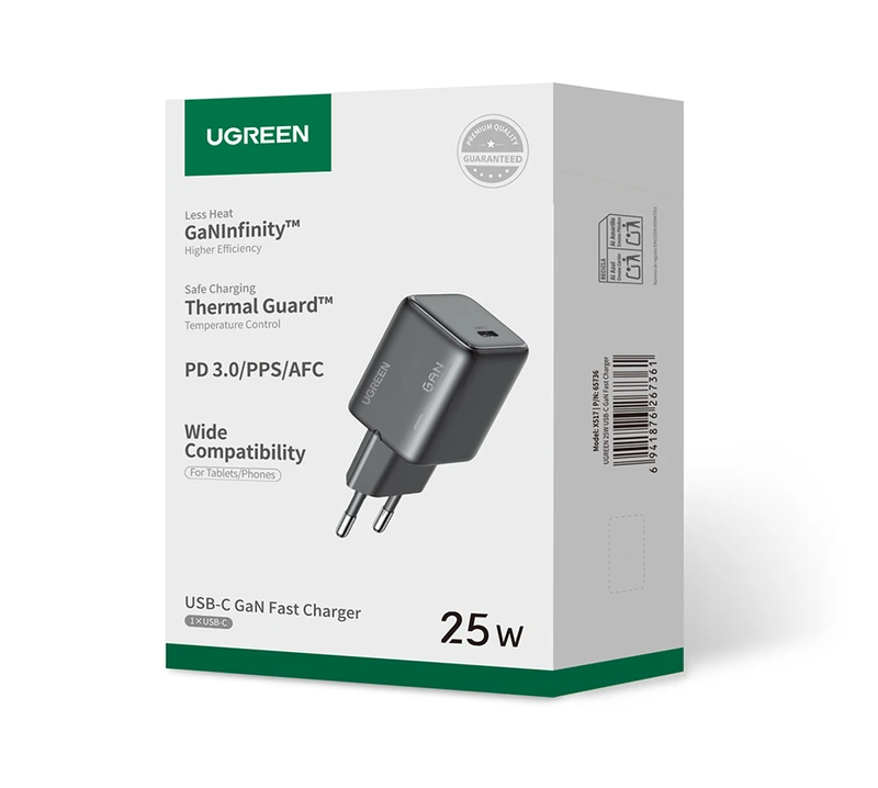 Мережевий зарядний пристрій UGREEN X517 25W USB-C GaN Fast Charger Set EU+1M CC Cable black