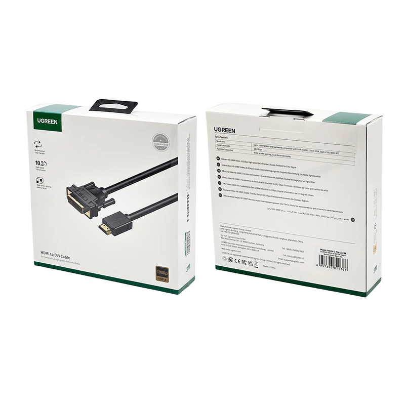 Перехідник UGREEN HDMI to DVI 2K Cable Male to Male Black 3m