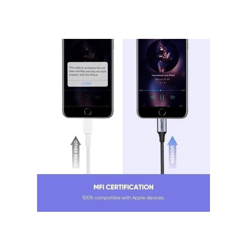 Перехідник UGREEN US211 Lightning M/F Round Cable Aluminum Shell with Braided 10cm (Black)(UGR-30756)