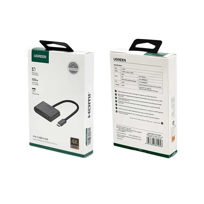USB-хаб UGREEN USB-C to HDMI + VGA +USB 3.0 Adapter with PD (Space Gray)