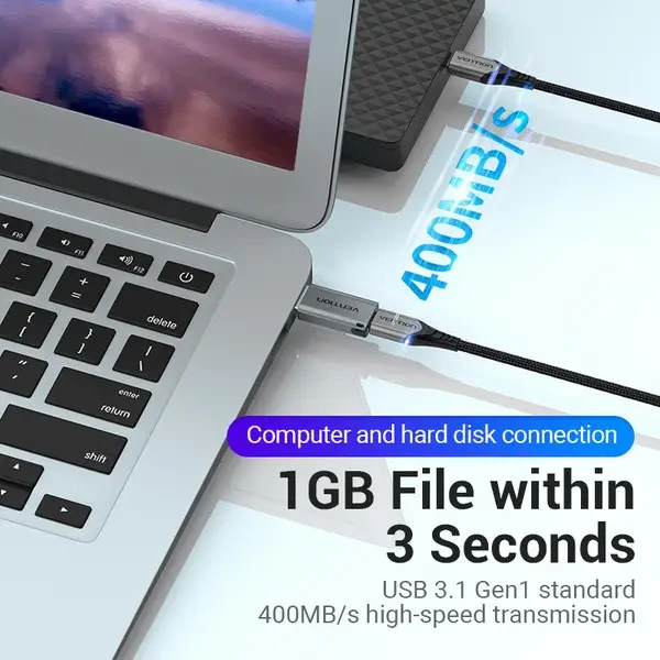 Адаптер Vention USB 3.0 Male to USB-C Female Adapter Gray Aluminum Alloy Type (CDPH0) — фото 3