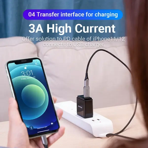 Адаптер Vention USB 3.0 Male to USB-C Female Adapter Gray Aluminum Alloy Type (CDPH0) — фото 6