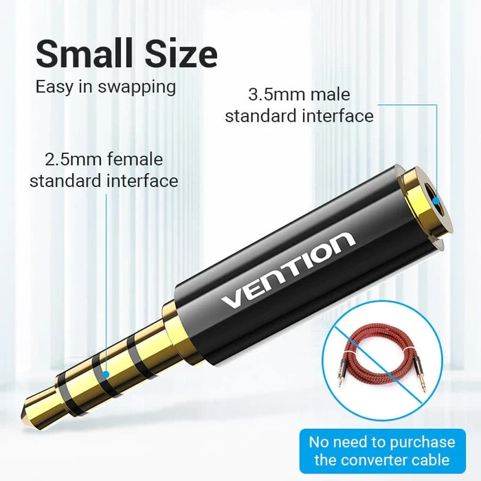 Аудіо перехідник Vention 3.5mm Male to 2.5mm Female Audio Adapter Black Metal Type (BFBB0) — фото 7
