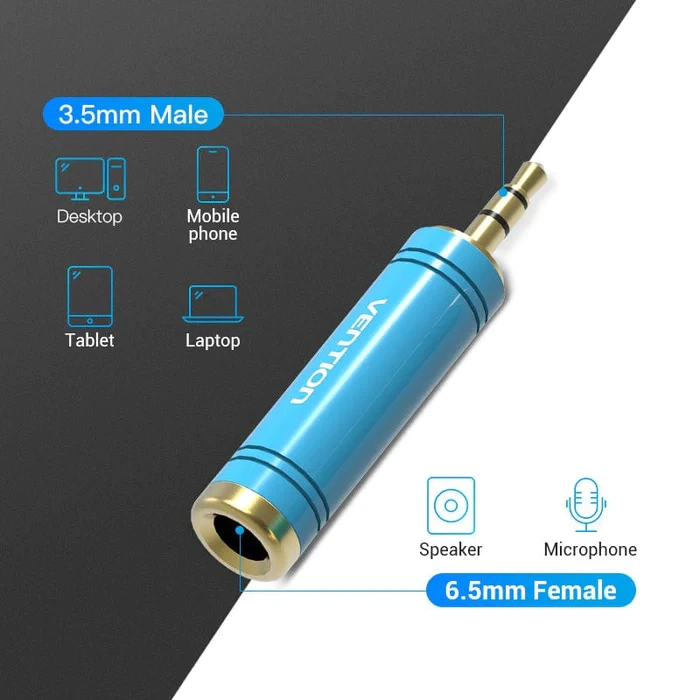 Аудіо перехідник Vention 3.5mm Male to 6.35mm Female Audio Adapter Blue Aluminum Alloy Type (VAB-S04-L) — фото 3