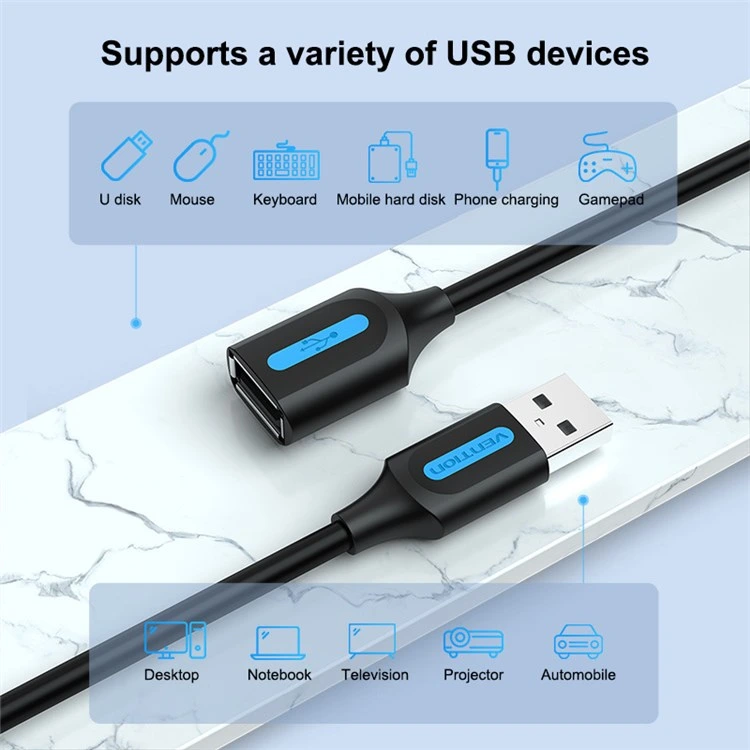 Кабель Vention USB 2.0 A Male to A Female Extension Cable 1.5M black PVC Type (CBIBG) — фото 7