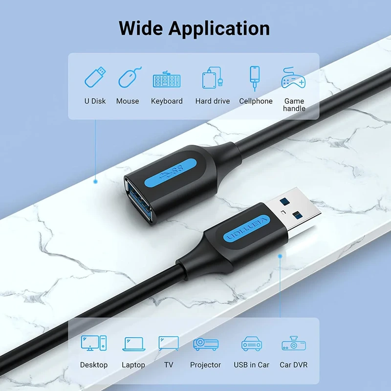 Кабель Vention USB 3.0 A Male to A Female Extension Cable 3M black PVC Type (CBHBI) — фото 5