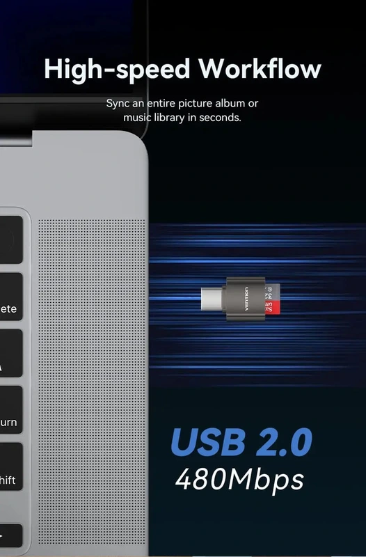 Картридер Vention USB 2.0 Type-C MicroSD Card Reader Gray Zinc Alloy Type