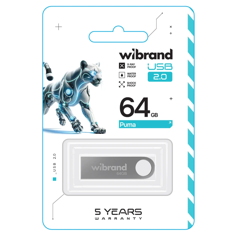 Флеш-накопичувач Wibrand USB 2.0 Puma 64Gb Silver