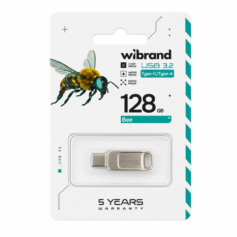 Флеш-накопичувач Wibrand USB 3.2 Gen1 Bee 128GB USB Type-A/USB Type-C Silver