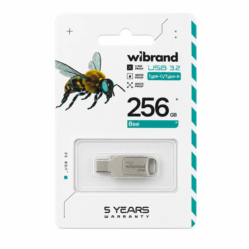 Флеш-накопичувач Wibrand USB 3.2 Gen1 Bee 256GB USB Type-A/USB Type-C Silver