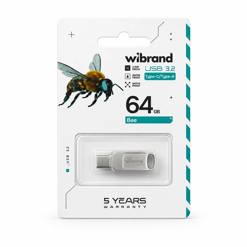 Флеш-накопичувач Wibrand USB 3.2 Gen1 Bee 64GB USB Type-A/USB Type-C Silver