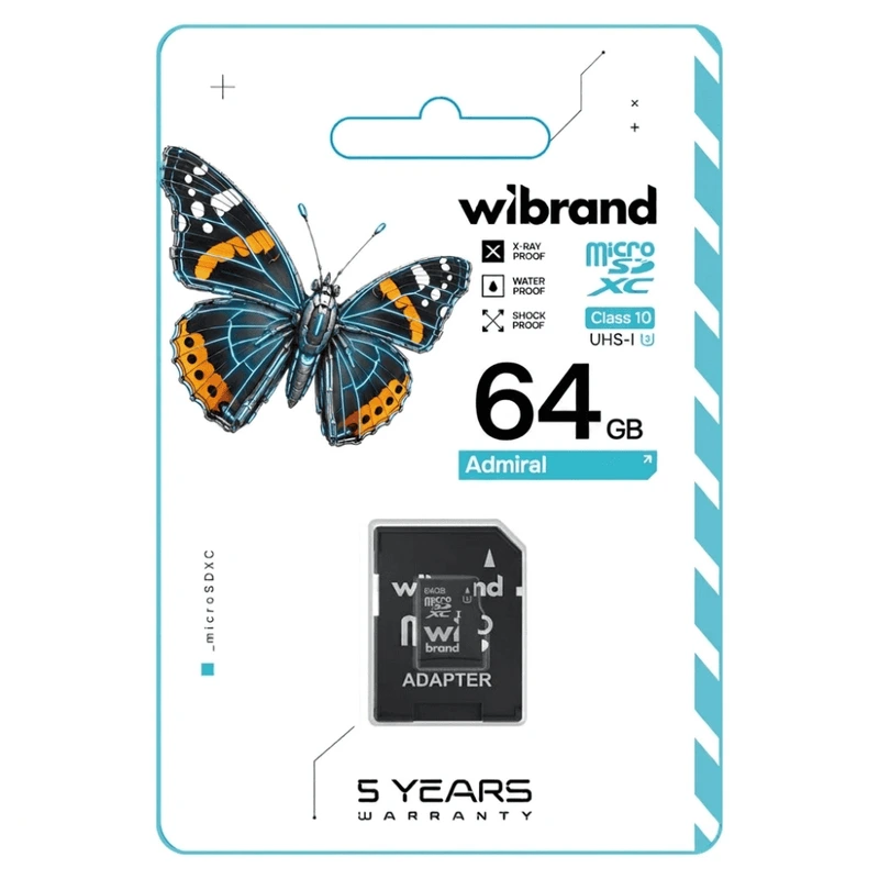 Карта пам'яті microSDXC (UHS-1 U3) Wibrand 64Gb class 10 (adapter SD)