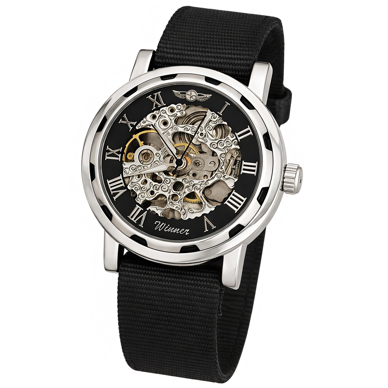 Чоловічий механічний годинник Winner Black Textile Classic