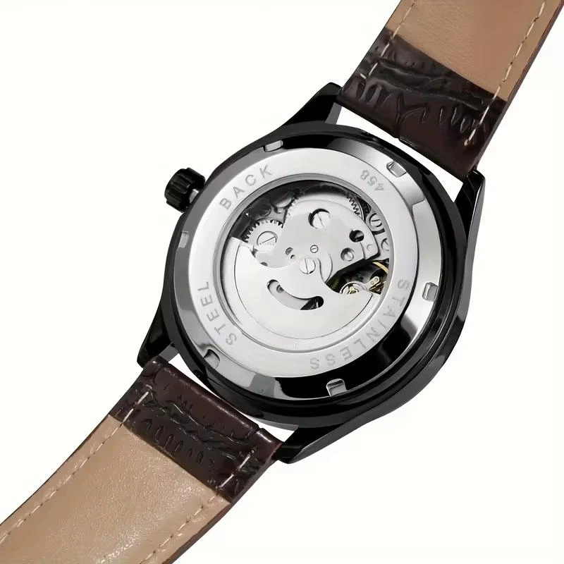 Чоловічий механічний годинник Winner 8023 Black Leather з автопідзаводом та датою — фото 3