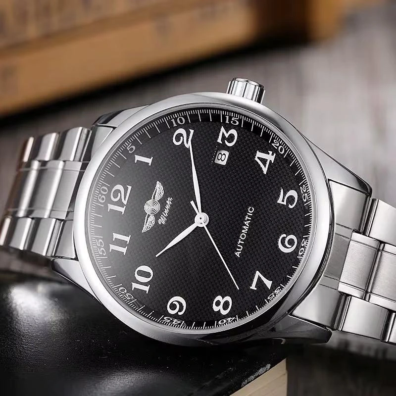 Чоловічий механічний годинник Winner 8023 Silver-Black Steel з автопідзаводом та сталевим браслетом — фото 3