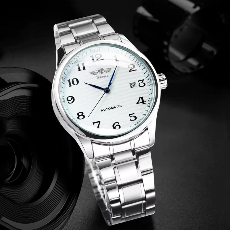 Чоловічий механічний годинник Winner 8023 Silver-White Steel з автопідзаводом та сталевим браслетом — фото 3