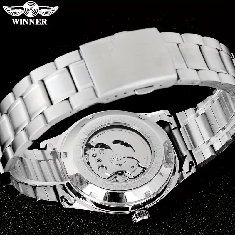 Чоловічий механічний годинник Winner 8023 Silver-White Steel з автопідзаводом та сталевим браслетом — фото 4