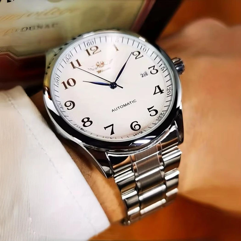 Чоловічий механічний годинник Winner 8023 Silver-White Steel з автопідзаводом та сталевим браслетом — фото 5