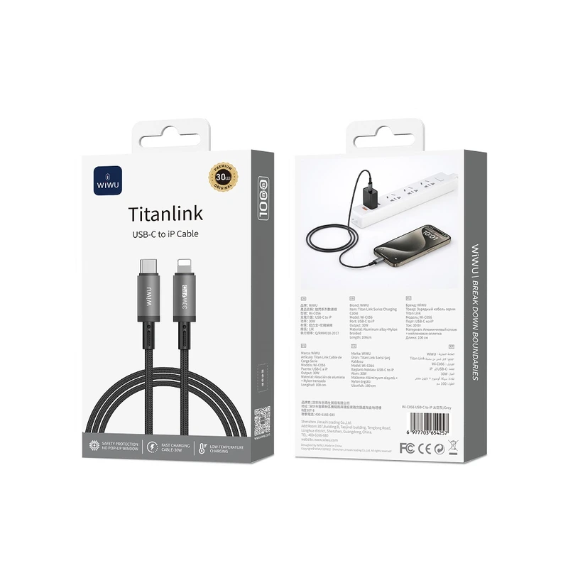 Кабель WIWU 30W Titanlink Series Charging Cable 
1M Wi-C056 C-L