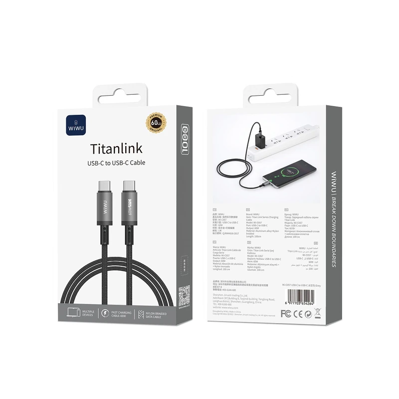 Кабель WIWU 60W Titanlink Series Charging Cable 
1M Wi-C057 C-C