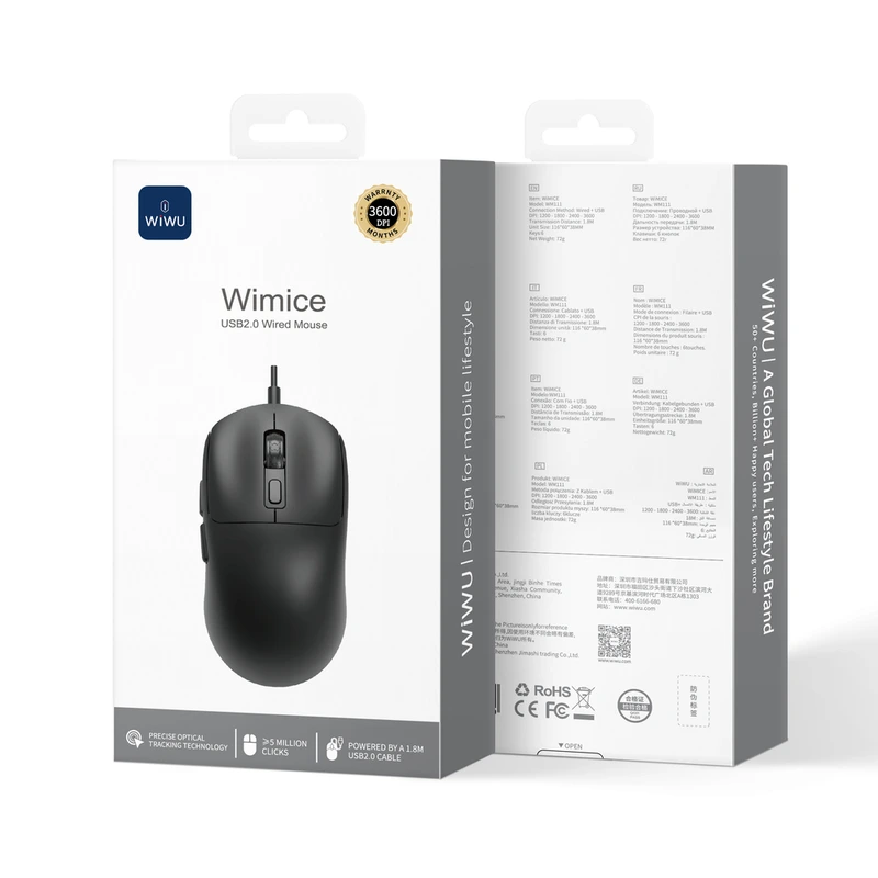 Маніпулятор миша дротова WIWU USB2.0 Wired Mouse WM111 Black