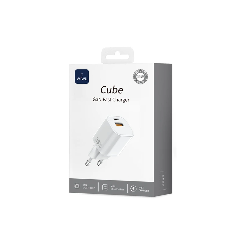 Мережевий зарядний пристрій WIWU 33W Cube GaN Fast Charger A+C Wi-G017 EU White
