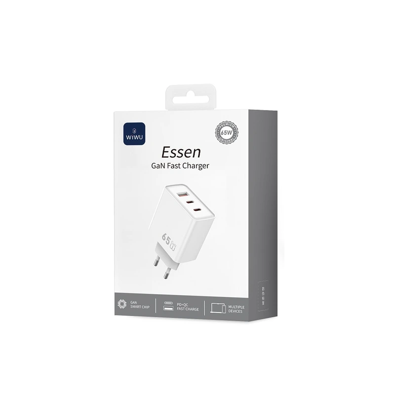 Мережевий зарядний пристрій WIWU 65W Essen GaN Fast Charger 1A+2C Wi-G005 EU White