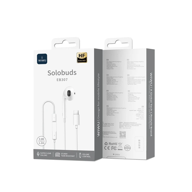 Навушники дротові WIWU EB307 Solobuds Wired Earbuds (Type-C) White