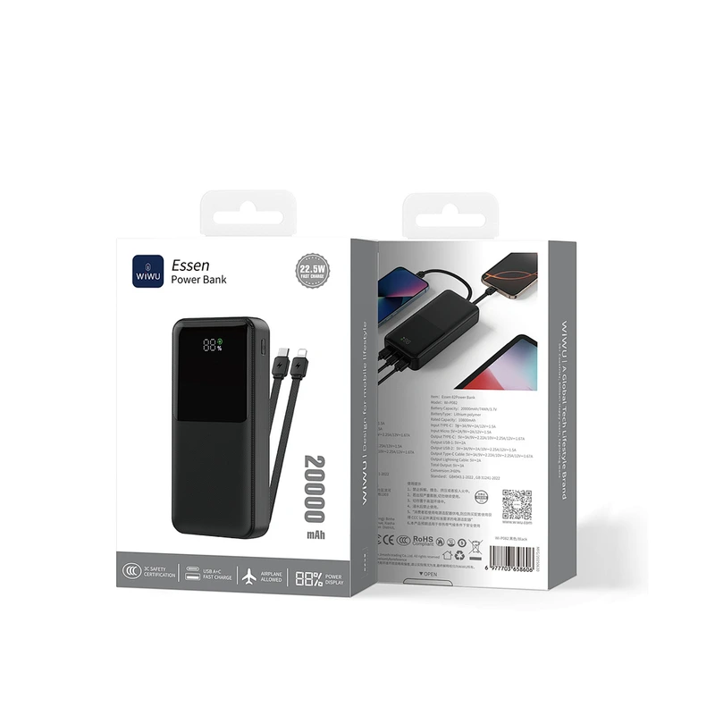 Зовнішній акумулятор WIWU Essen power bank 22.5W 20000mAh Wi-P082 (3C) Black